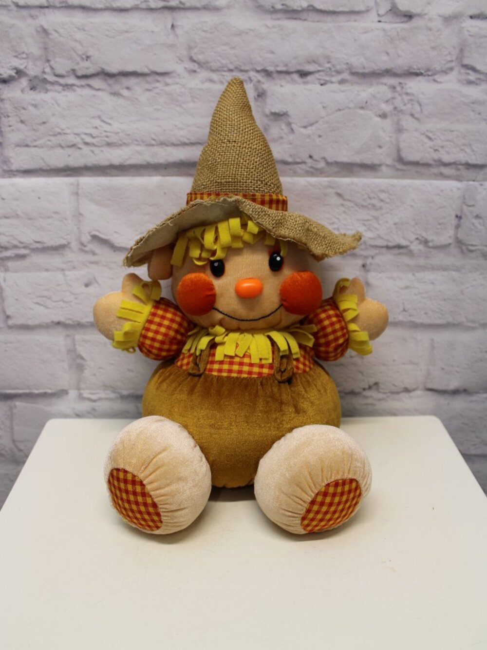 Fall Harvest Scarecrow 15 in Plush Doll Plaid Burlap Autumn Holiday Seasonal